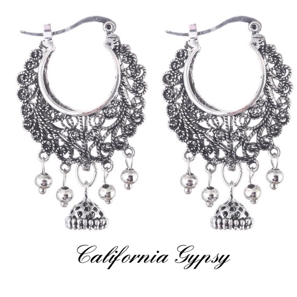 Gypsy boho etched scroll bell earrings - Picture 3 of 6